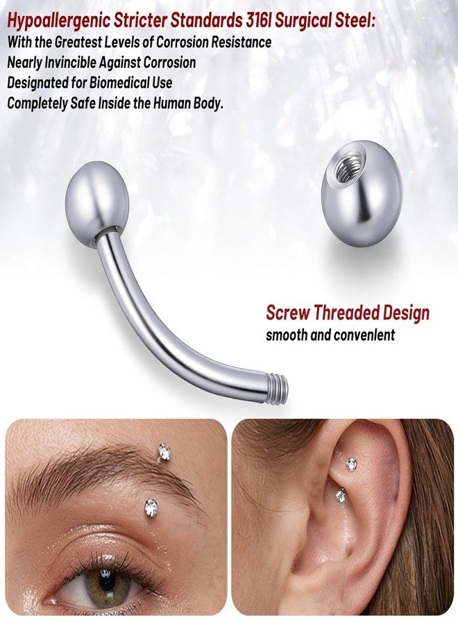 HaiFafafaing 6 Pcs Bridge Piercing Jewelry - Stainless Steel Curved Barbell Piercing Jewelry, 16 Gauge 10mm Eyebrow Rings, Nose Bridge, Surface Tragus Earrings - Image 4