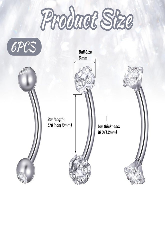 HaiFafafaing 6 Pcs Bridge Piercing Jewelry - Stainless Steel Curved Barbell Piercing Jewelry, 16 Gauge 10mm Eyebrow Rings, Nose Bridge, Surface Tragus Earrings - Image 2