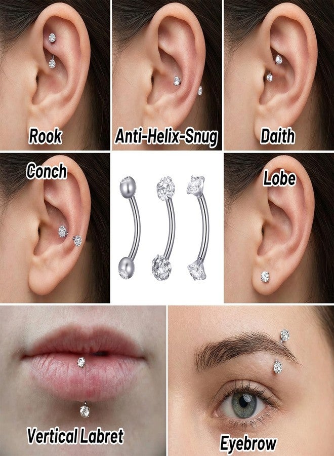 HaiFafafaing 6 Pcs Bridge Piercing Jewelry - Stainless Steel Curved Barbell Piercing Jewelry, 16 Gauge 10mm Eyebrow Rings, Nose Bridge, Surface Tragus Earrings - Image 5