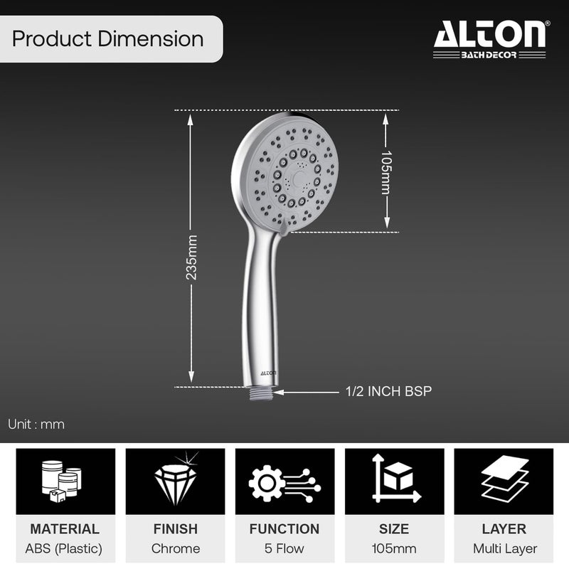 ALTON SHR22355 ABS 4INCH 5Function Hand Shower Only Chrome Finish - Image 2