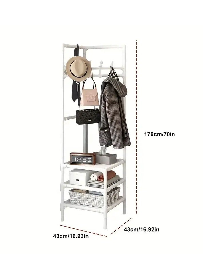 Loquat Coat rack stand for corners with hanging hooks and 3 lower shelves, space saving and corner utilization, white color, used at the entrance of the house, in the bedroom, bathroom, office, university  - Image 4