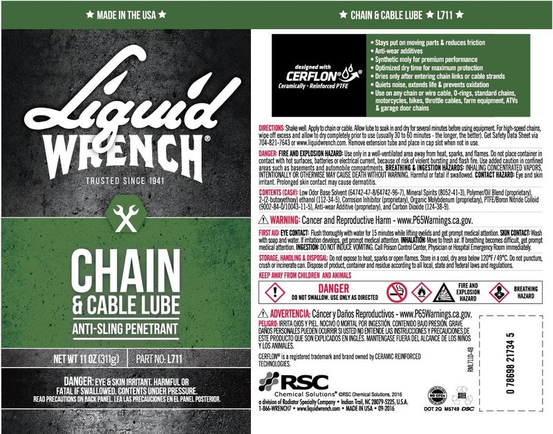 Liquid Wrench L711 Chain & Cable Lube - 11 oz. Anti-Sling Penetrant - Image 2