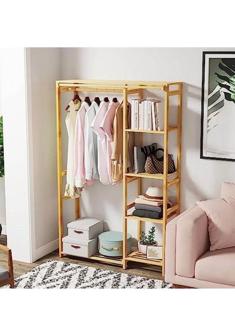 Cool Baby COOLBABY bamboo garment clothing ,rack coat hanging, rack with storage shelves ,open wardrobe coat stand clothes shoes organizer, with back cover for entryway living room  - Image 2