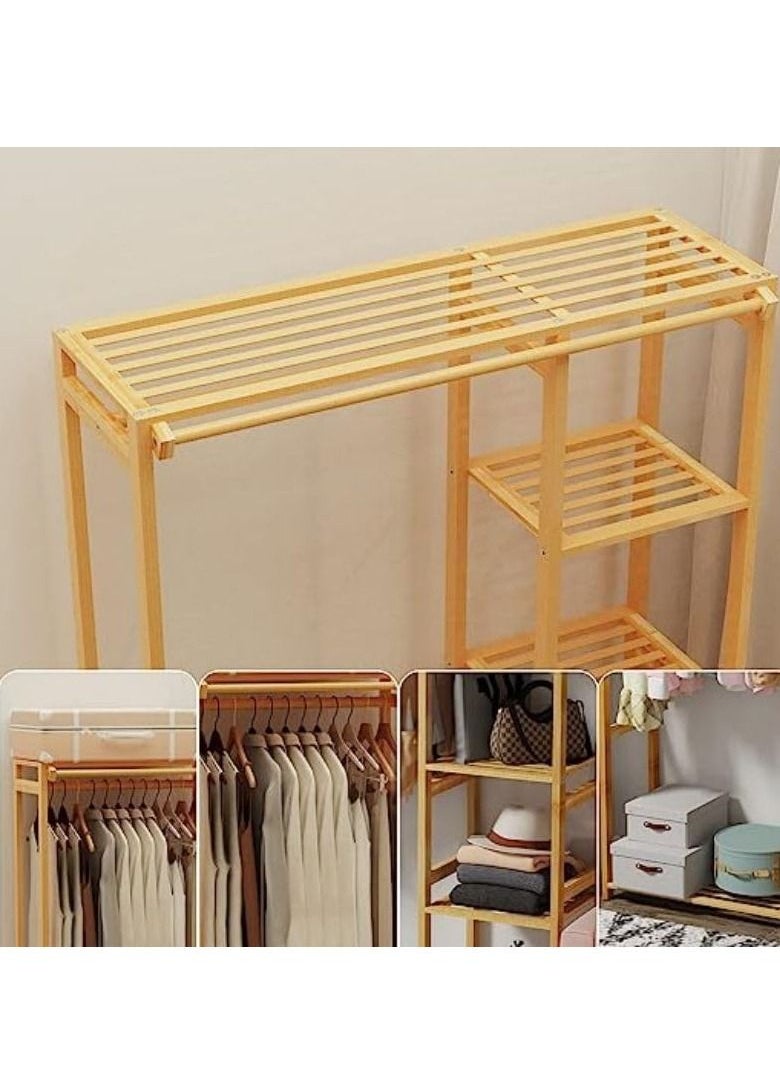Cool Baby COOLBABY bamboo garment clothing ,rack coat hanging, rack with storage shelves ,open wardrobe coat stand clothes shoes organizer, with back cover for entryway living room  - Image 5