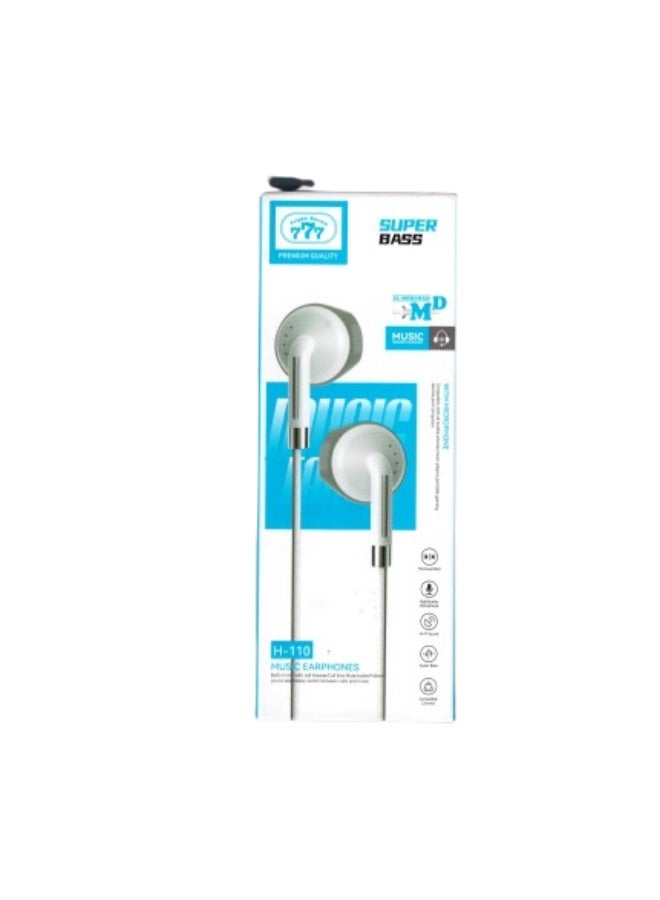 777 Triple Seven H-110 Wired Stereo Earphones with Super Bass and Microphone - Image 1