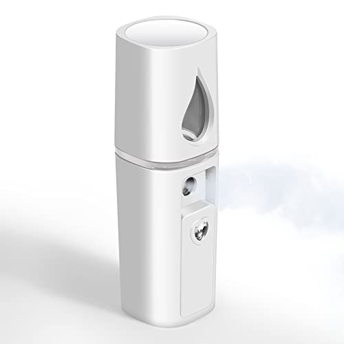 GIVERARE Nano Facial Steamer, Handy Mini Mister with Mirror, USB Rechargeable Mist Sprayer, Visual Water Tank Moisturizing&Hydrating for Face, Makeup, Skin Care, Eyelash Extensions-White - Image 1
