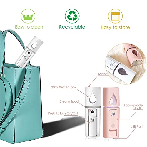 GIVERARE Nano Facial Steamer, Handy Mini Mister with Mirror, USB Rechargeable Mist Sprayer, Visual Water Tank Moisturizing&Hydrating for Face, Makeup, Skin Care, Eyelash Extensions-White - Image 4