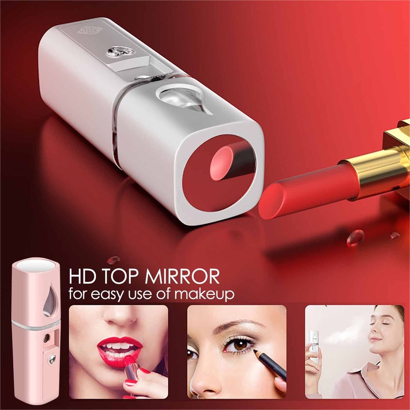 GIVERARE Nano Facial Steamer, Handy Mini Mister with Mirror, USB Rechargeable Mist Sprayer, Visual Water Tank Moisturizing&Hydrating for Face, Makeup, Skin Care, Eyelash Extensions-White - Image 3