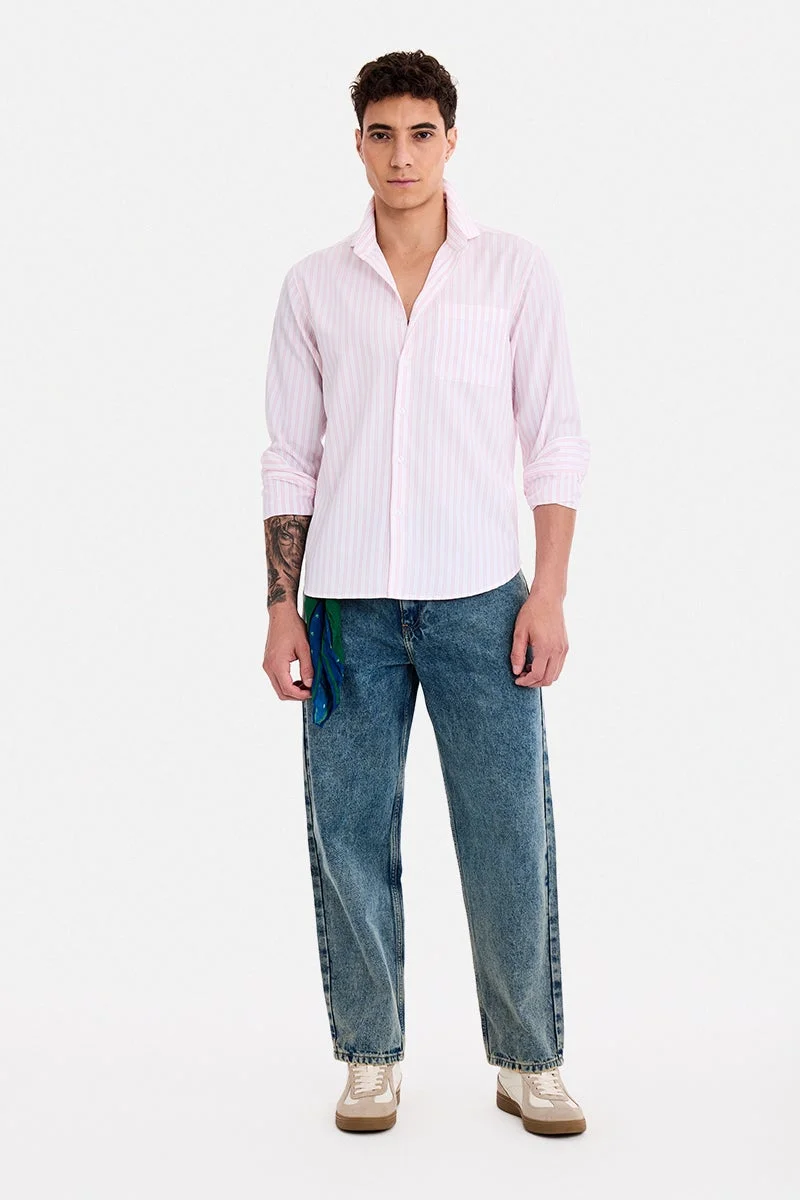 سنيتش Light Pink Striped Long Sleeve Regular Fit Shirt