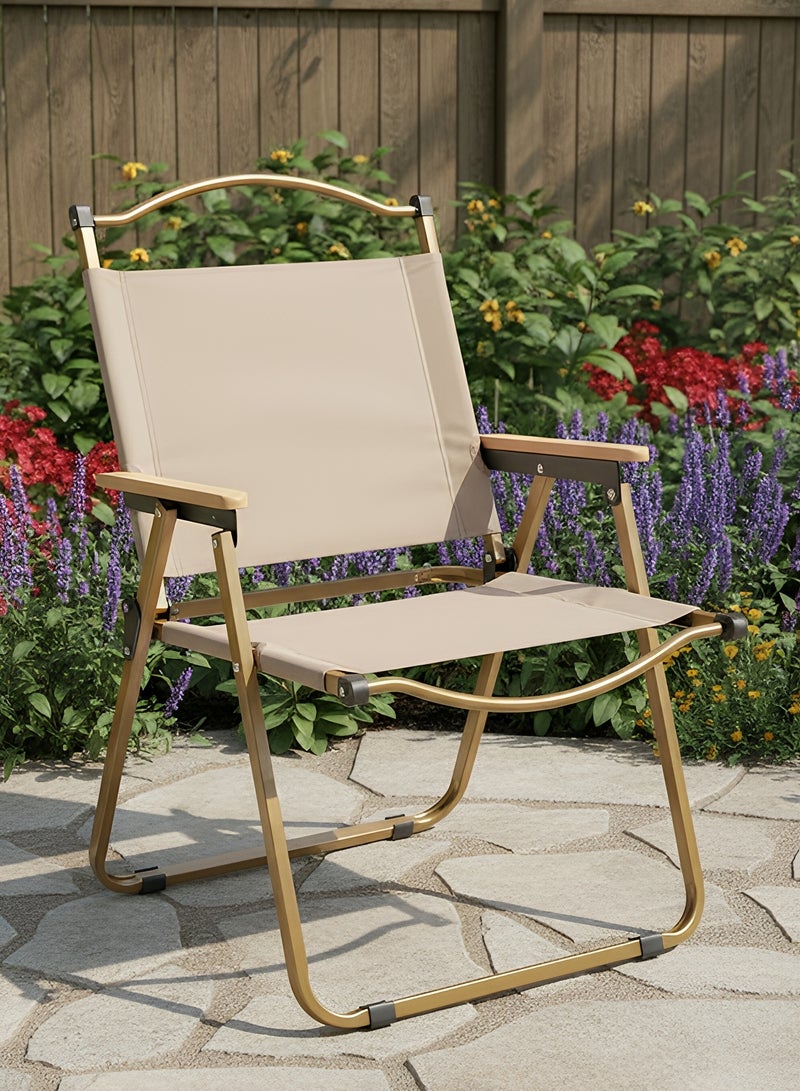 تايمي كرسي تخييم قابل للطي مع مسند للذراعين، كرسي محمول خفيف الوزن بإطار معدني لحديقة المنزل والتخييم والشاطئ - بيج - Image 2