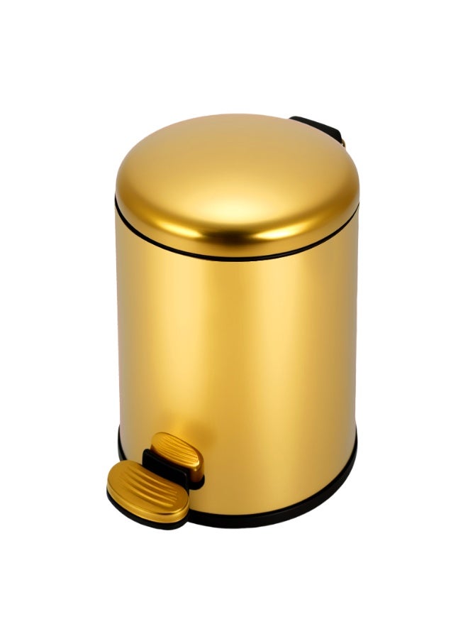 Golden 6L Kitchen Pedal Trash Bin Stainless Steel Bin with Soft Close Lid, Foot Pedal, Flat Lid & Strong Plastic Inner Bucket Rust Resistant Odor Free & Hygienic(Gold) - Image 1