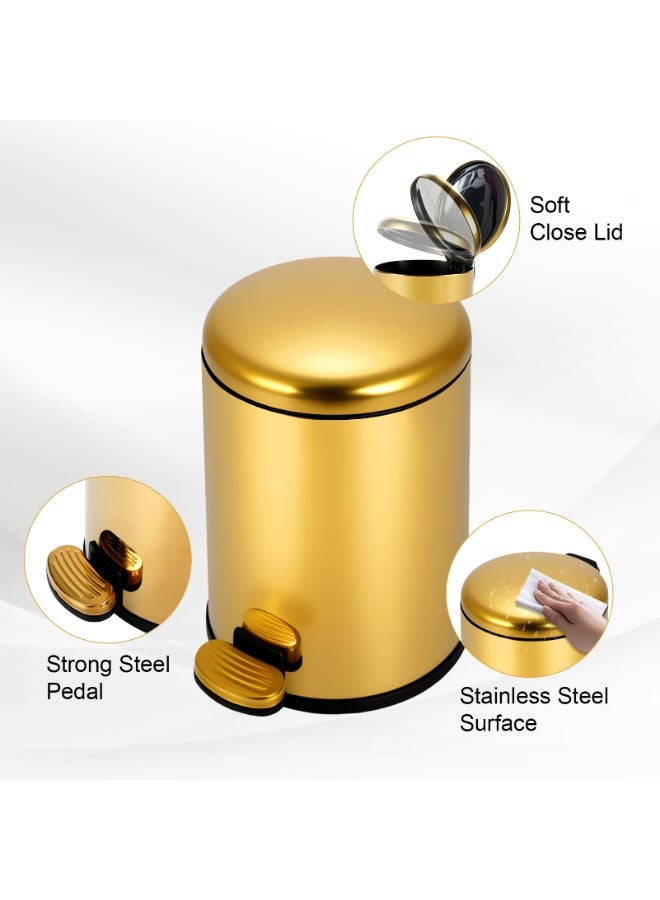 Golden 6L Kitchen Pedal Trash Bin Stainless Steel Bin with Soft Close Lid, Foot Pedal, Flat Lid & Strong Plastic Inner Bucket Rust Resistant Odor Free & Hygienic(Gold) - Image 5