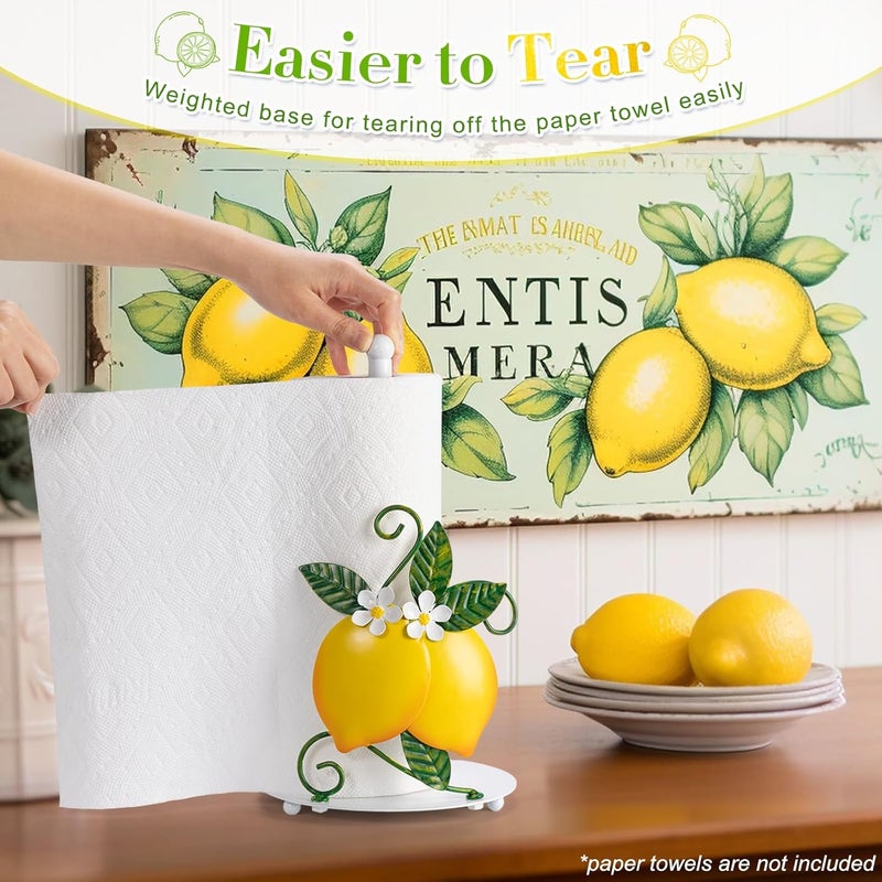 Shinlar Lemon Paper Towel Roll Holder Countertop - Lemon Housewarming Gifts for Women, Farmhouse Kitchen Decor and Accessories, Vintage Home Yellow Kitchen Counter Decor, 3D Handmade Pattern, Weighted Base - Image 4