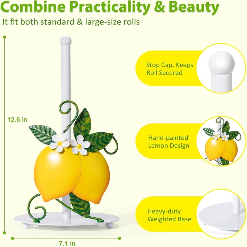 Shinlar Lemon Paper Towel Roll Holder Countertop - Lemon Housewarming Gifts for Women, Farmhouse Kitchen Decor and Accessories, Vintage Home Yellow Kitchen Counter Decor, 3D Handmade Pattern, Weighted Base - Image 2