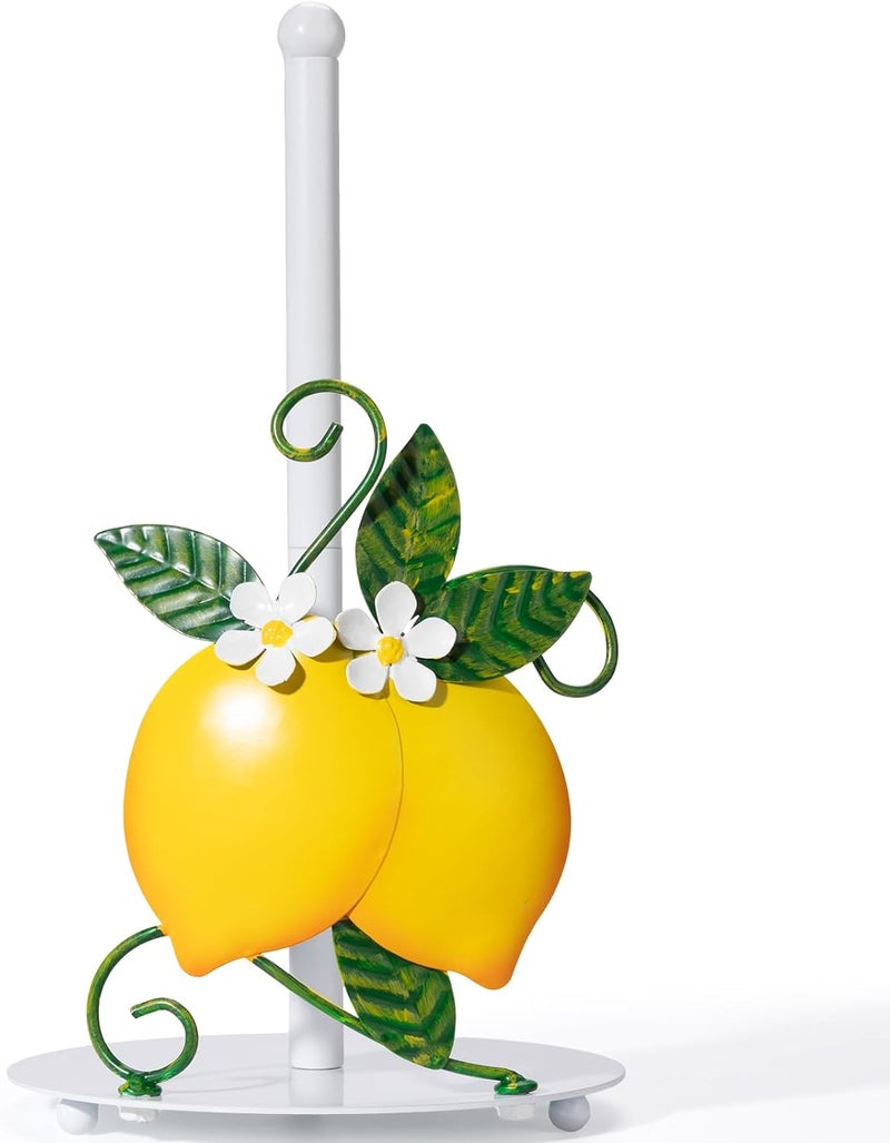 Shinlar Lemon Paper Towel Roll Holder Countertop - Lemon Housewarming Gifts for Women, Farmhouse Kitchen Decor and Accessories, Vintage Home Yellow Kitchen Counter Decor, 3D Handmade Pattern, Weighted Base - Image 1
