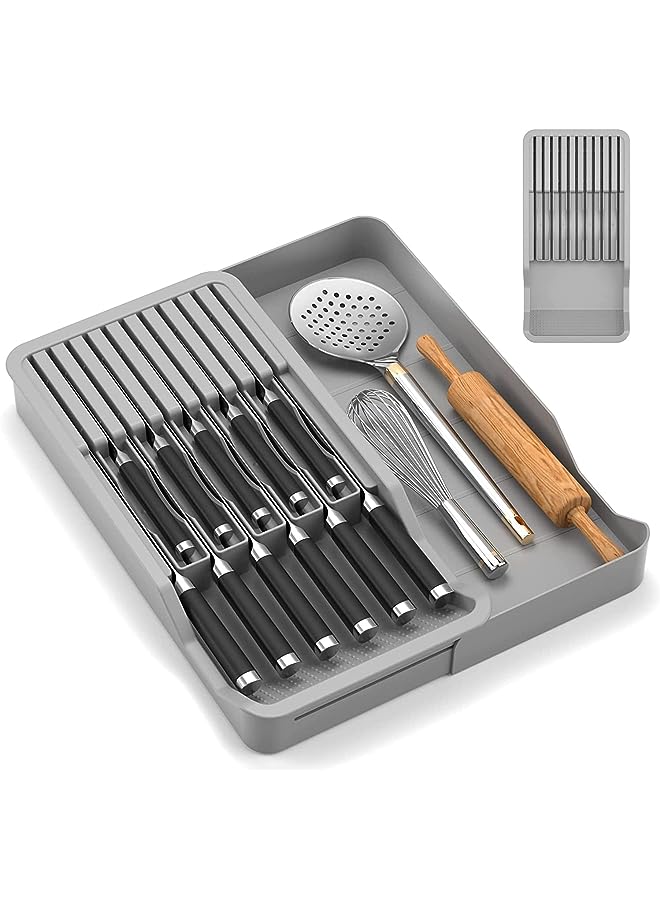 Raxoom Block, Kitchen Knife Drawer Organizer, Expandable Knife Holder Insert for 11 Knives - Image 1