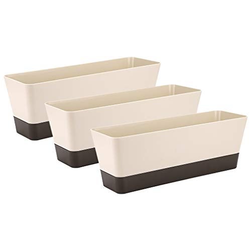 Skelang 3 Pcs Rectangular Plant Pot, 12" Watering Container with Drainage Hole, Window Planter Box with Saucer for Succulents, Flowers, Indoor Plants, African Violets - Image 1