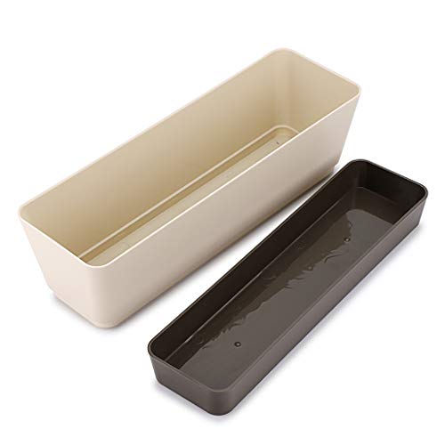 Skelang 3 Pcs Rectangular Plant Pot, 12" Watering Container with Drainage Hole, Window Planter Box with Saucer for Succulents, Flowers, Indoor Plants, African Violets - Image 2
