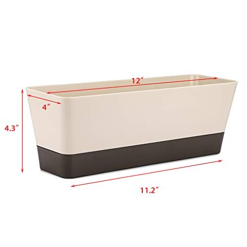 Skelang 3 Pcs Rectangular Plant Pot, 12" Watering Container with Drainage Hole, Window Planter Box with Saucer for Succulents, Flowers, Indoor Plants, African Violets - Image 3