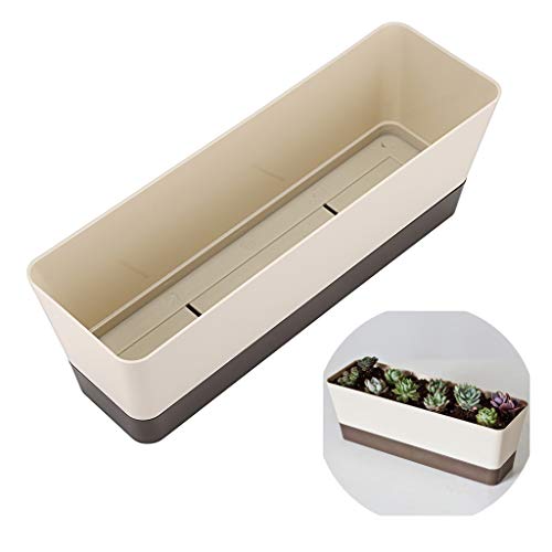 Skelang 3 Pcs Rectangular Plant Pot, 12" Watering Container with Drainage Hole, Window Planter Box with Saucer for Succulents, Flowers, Indoor Plants, African Violets - Image 4