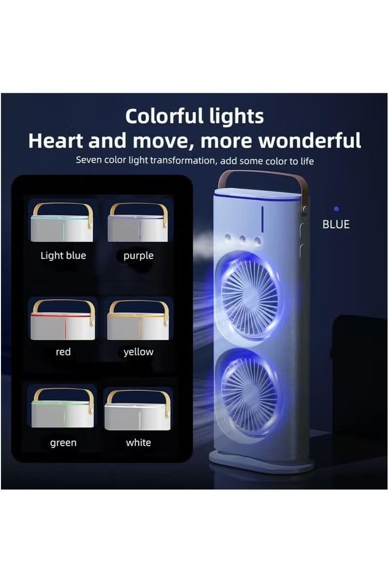 Denx Rechargeable Mist Fan and Humidifier | Dual Fan Air Cooler with 280ml Water Tank, LED Lights & Remote Control – Portable Cooling Fan for Home, Office & Outdoor Use (White) - Image 4