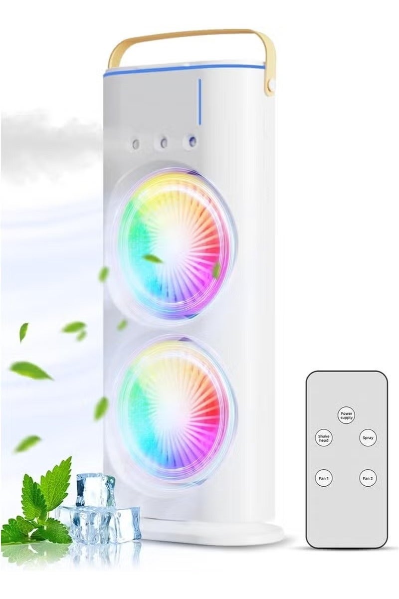 Denx Rechargeable Mist Fan and Humidifier | Dual Fan Air Cooler with 280ml Water Tank, LED Lights & Remote Control – Portable Cooling Fan for Home, Office & Outdoor Use (White) - Image 2