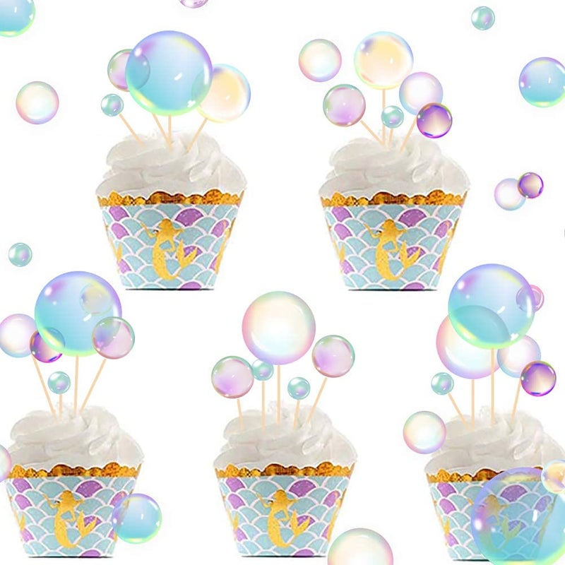 Lotus Mann 27Pcs Under The Sea Mermaid Party Cake Decorations Flat Bubble Cake Toppers Rainbow Bubble Sticker Childrens Party Supplies Kids Birthday Mermaid Decor Baby Shower - Image 2