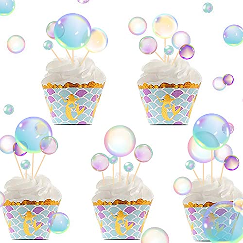 Lotus Mann 27Pcs Under The Sea Mermaid Party Cake Decorations Flat Bubble Cake Toppers Rainbow Bubble Sticker Childrens Party Supplies Kids Birthday Mermaid Decor Baby Shower - Image 1