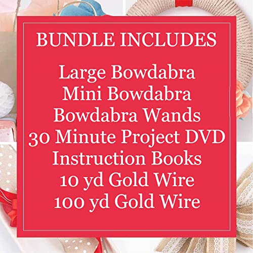 Bowdabra Bow Maker with Large Bowdabra, Mini Bowdabra, 100yd Gold Bow Wire for Ribbon Gift Bows, Swags, Decorations, Hair Bows, Party Favors, Corsages, Wreath Bows, Christmas Decor - Image 2