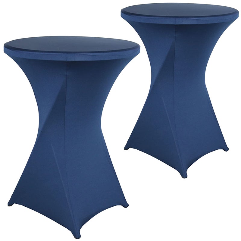 Jusmate Jusmate 2 Pack 32x43 Inch Navy Blue Spandex Cocktail Table Covers Fitted Round Cocktail Tablecloth Stretch Highboy Table Cover Cloth for Wedding Party Banquet Event