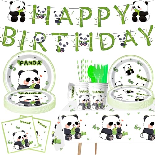 JU XIN 176Pcs Panda Birthday Party Supplies Setfor Kids Baby Shower Birthday DecorationPanda Party Tableware SetServes 20 Guests - Image 1