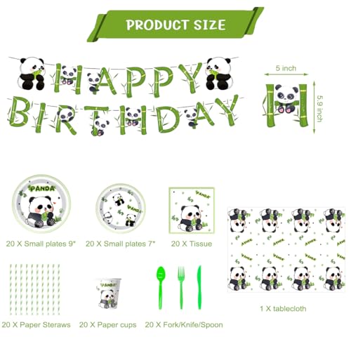 JU XIN 176Pcs Panda Birthday Party Supplies Setfor Kids Baby Shower Birthday DecorationPanda Party Tableware SetServes 20 Guests - Image 5