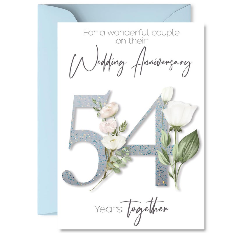 Stuff4 54th Anniversary Card for Women Men - Fancy Floral Flowers - Happy 54 Year Anniversary Card for Partner Husband Companion Wife  A5 Wedding Anniversaries Greeting Cards - Image 1