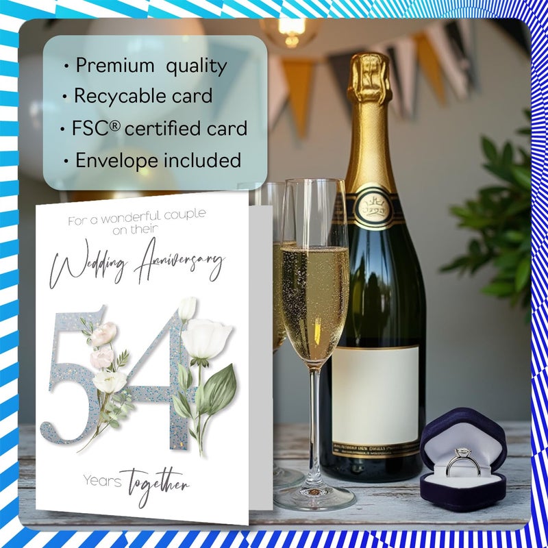 Stuff4 54th Anniversary Card for Women Men - Fancy Floral Flowers - Happy 54 Year Anniversary Card for Partner Husband Companion Wife  A5 Wedding Anniversaries Greeting Cards - Image 3