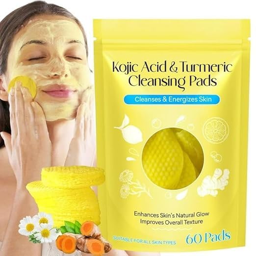 GOMNIK Turmeric Kojic Acid Cleansing Pads, 60 Pcs | Exfoliating Face with Vitamins | Brightening, Dark Spot Removal | Gentle Turmeric Scrub Pads for All Skin Types - Image 1