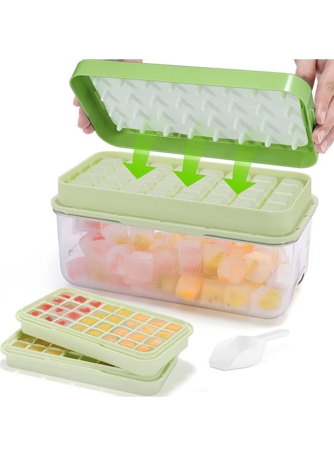 GGEROU Press Type 64-Ice Cube Tray,Quickly Ice Cubes Release,Plastic Stackable Maker Mold with Ice Container,Scoop and Lid,Green  - Image 1