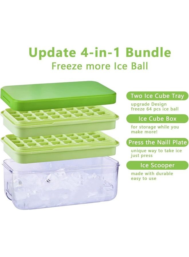 GGEROU Press Type 64-Ice Cube Tray,Quickly Ice Cubes Release,Plastic Stackable Maker Mold with Ice Container,Scoop and Lid,Green  - Image 4
