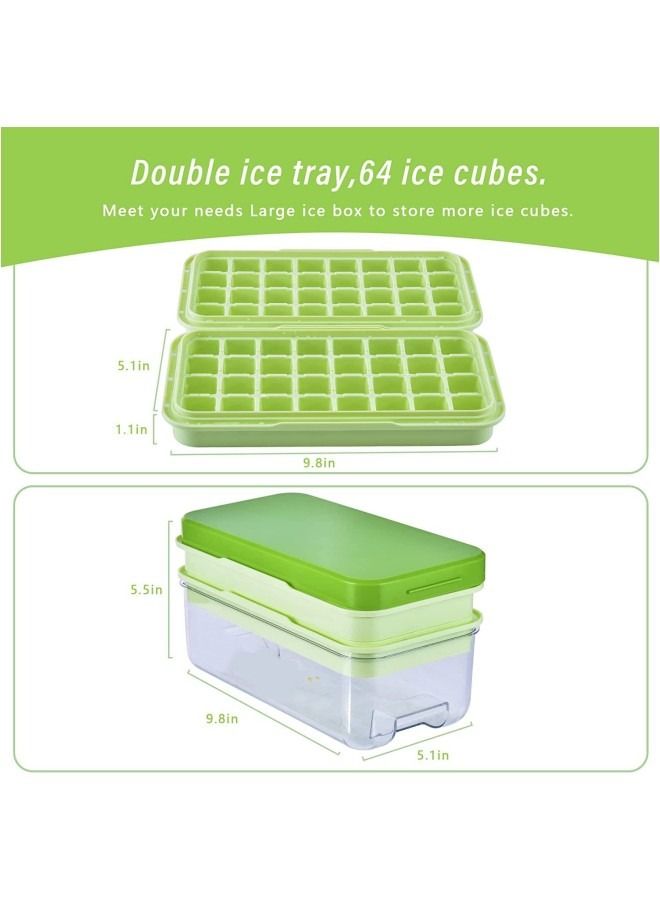 GGEROU Press Type 64-Ice Cube Tray,Quickly Ice Cubes Release,Plastic Stackable Maker Mold with Ice Container,Scoop and Lid,Green  - Image 3