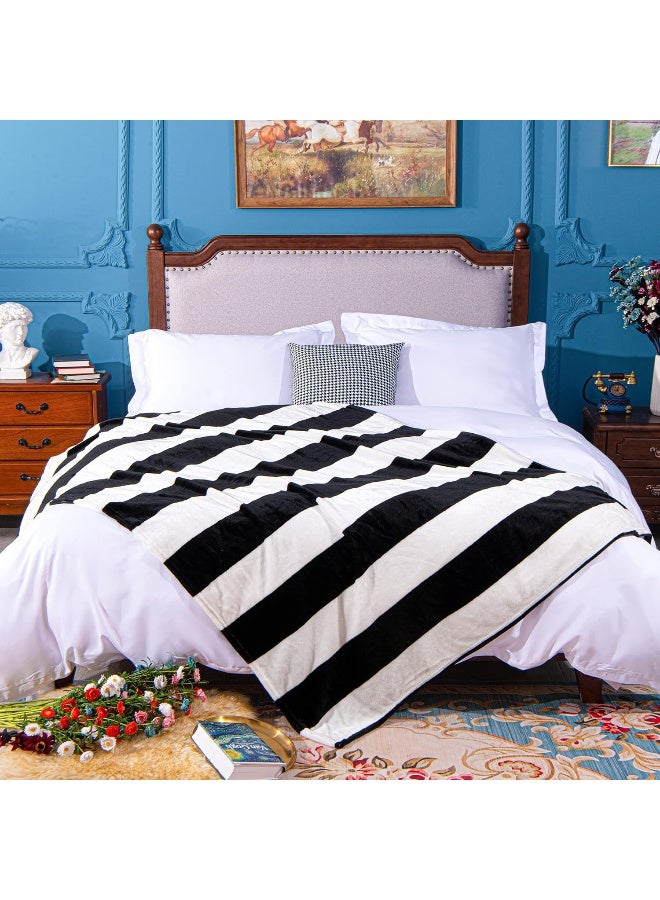 NTBAY NTBAY Flannel King Blanket Super Soft with Black and White Striped Printed Bed Blanket 108x90 Inches  - Image 3