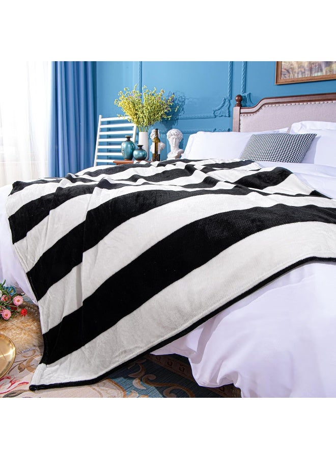 NTBAY NTBAY Flannel King Blanket Super Soft with Black and White Striped Printed Bed Blanket 108x90 Inches  - Image 5