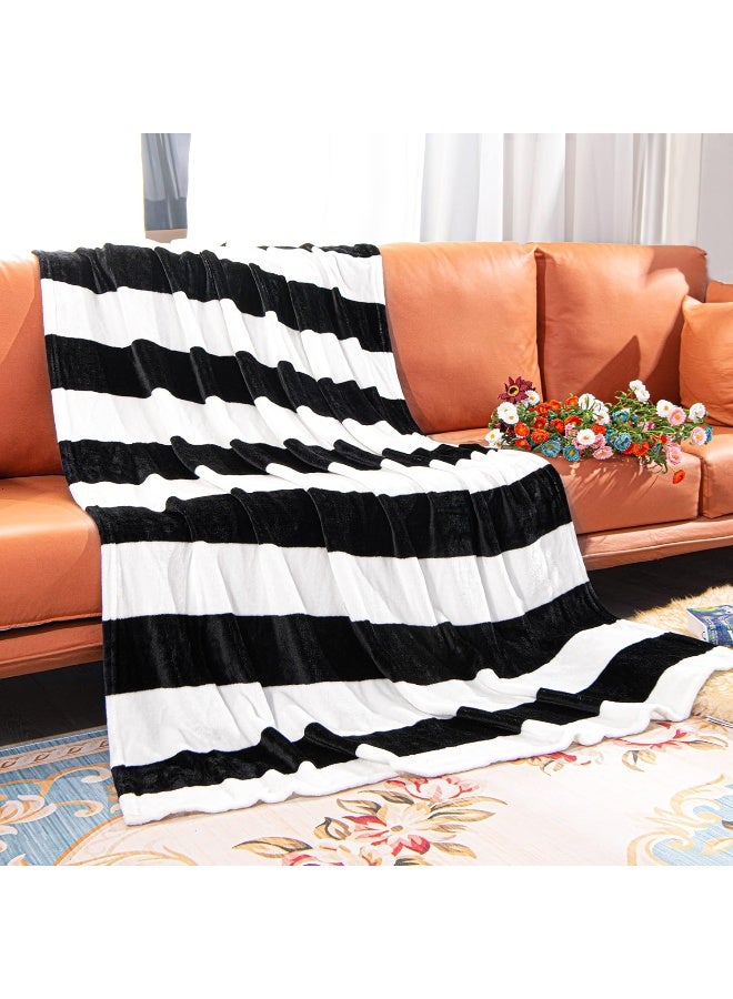 NTBAY NTBAY Flannel King Blanket Super Soft with Black and White Striped Printed Bed Blanket 108x90 Inches  - Image 2