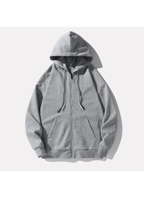 NASA Couple Hooded Sweatshirt Mens Trendy Brand Autumn New Style Japanese Version Trendy Flow Beginning Zip-Up Base Layer Top J Gray
