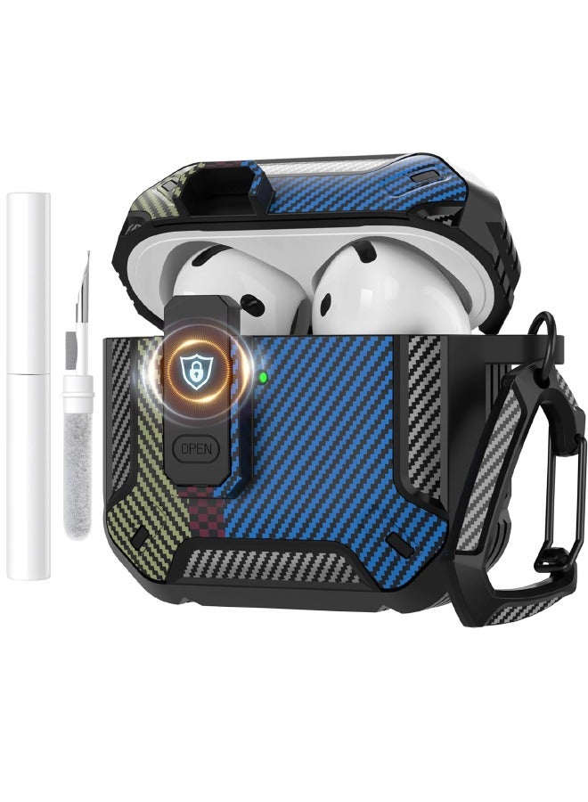 Airpods 4 Cover, Airpods 4th Generation Case with Lock, Airpods 4 Generation Case Cover with Cleaner Kit, Hard Shell Rugged Shockproof Cover with Keychain for Apple Airpods 4 2024 (Fiber Blue) - Image 1