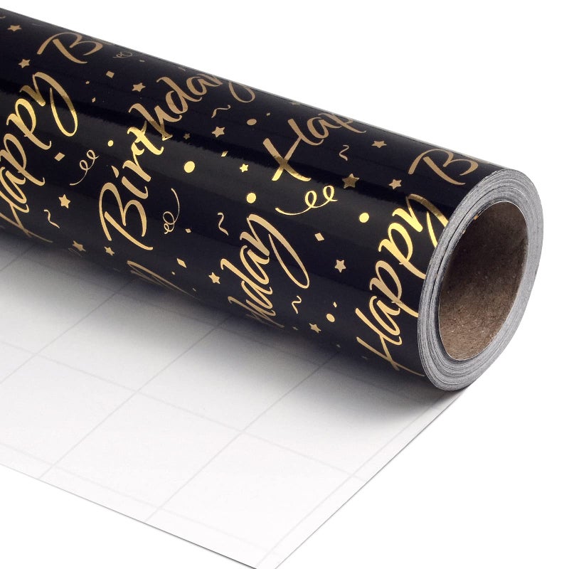 LDGOOAEL Mini Short Small Birthday Wrapping Paper Roll 17 Inches X 328 Feet Black with Gold Foil for Holiday Mothers Day Birthday Wedding Baby Shower