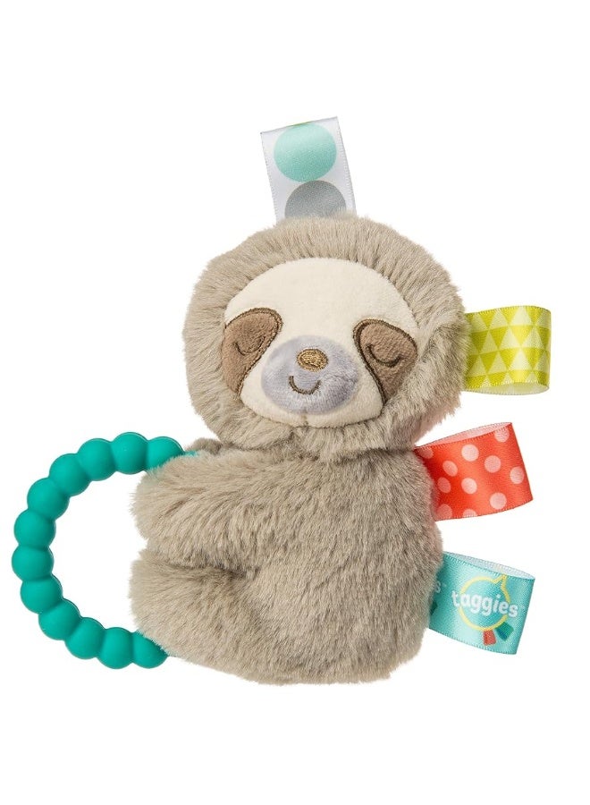 Taggies Taggies Sensory Stuffed Animal Soft Rattle with Teether Ring, Molasses Sloth  - Image 3