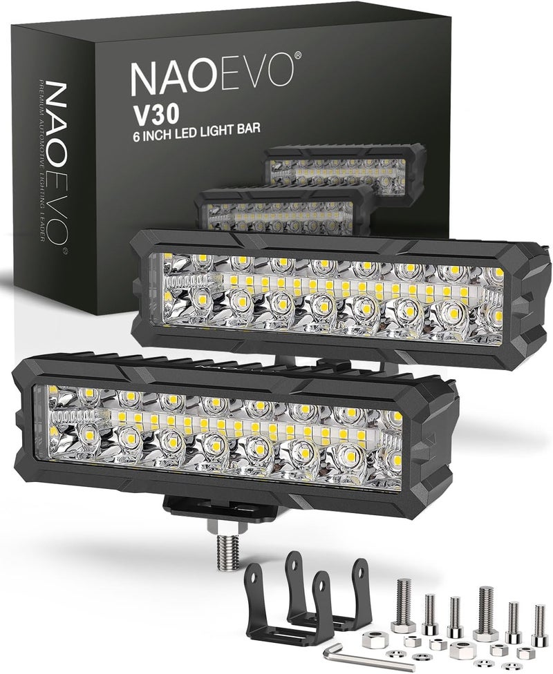 ناوايفو شريط إضاءة LED 6 بوصة، ضوء أبيض مزيج موضعي وغمر، 50 واط 4000 لومن ضوء أبيض ساطع مجموعة شريط إضاءة LED مصابيح ضوء موضعي وغمر مصباح قيادة للقوارب، الشاحنات، البيك أب، مركبات ATV UTV SUV، زوج - Image 1