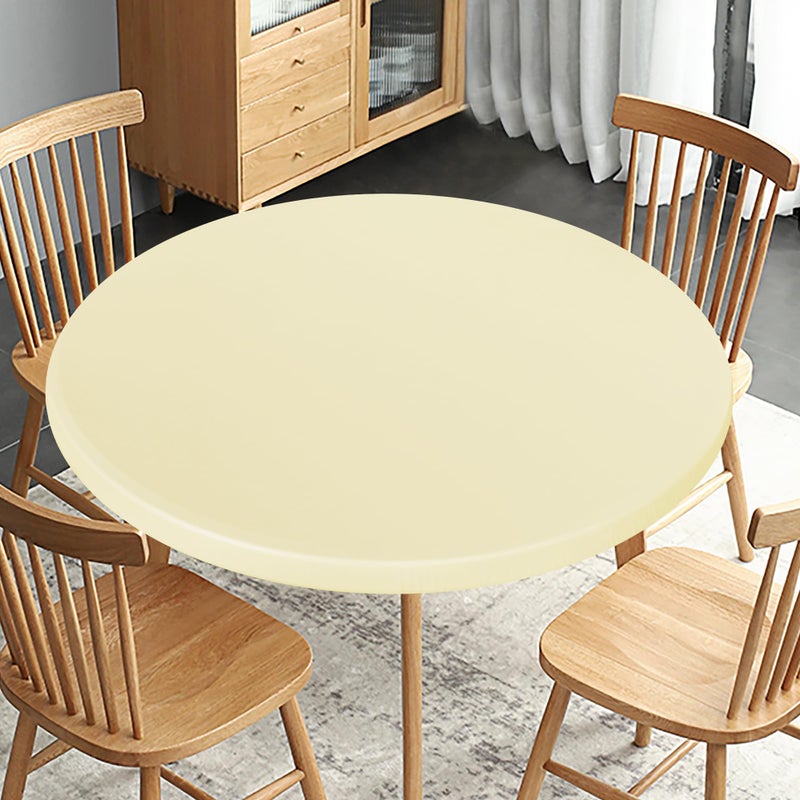 Obstal Fitted Round Table Cloth Reversible Waterproof Stain Resistant Elastic Stretch Tablecloth Wipe Clean Table Cover for OutdoorIndoor Use Fits Round Tables up to 40 44 Diameter Cream