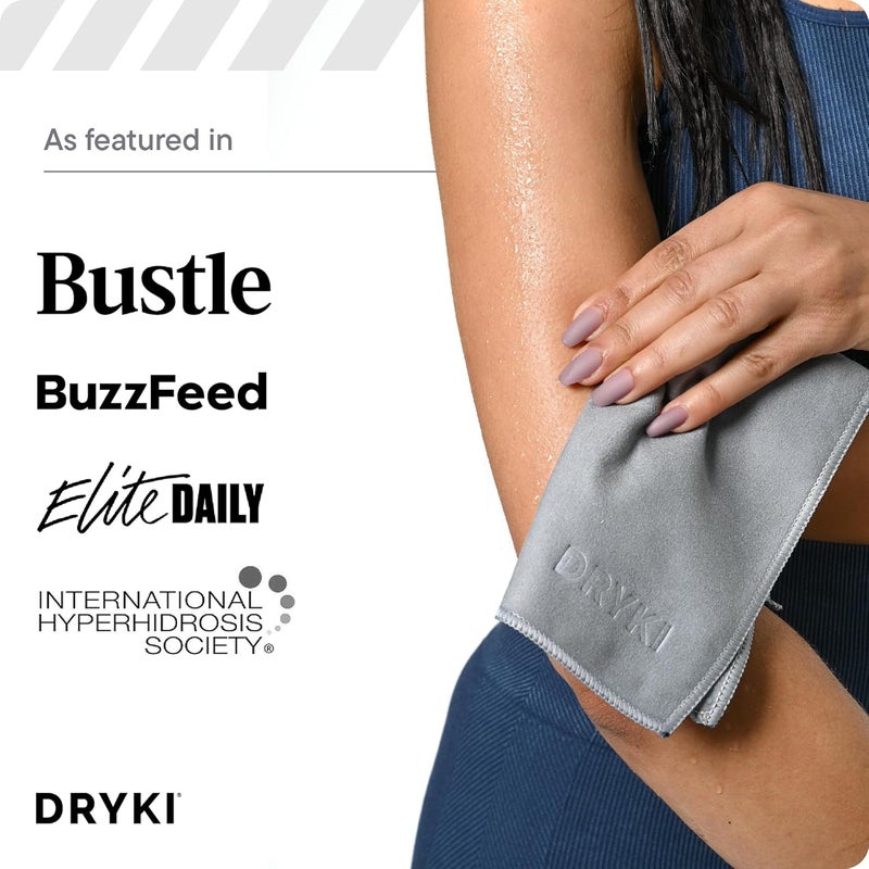 DRYKI مناديل الماصة للعرق - المناديل الرياضية الأصلية المصنوعة من الألياف الدقيقة لامتصاص العرق من اليدين والوجه والجسم (لون رمادي الجليدي، عبوة تحتوي على 5 قطع). - Image 5