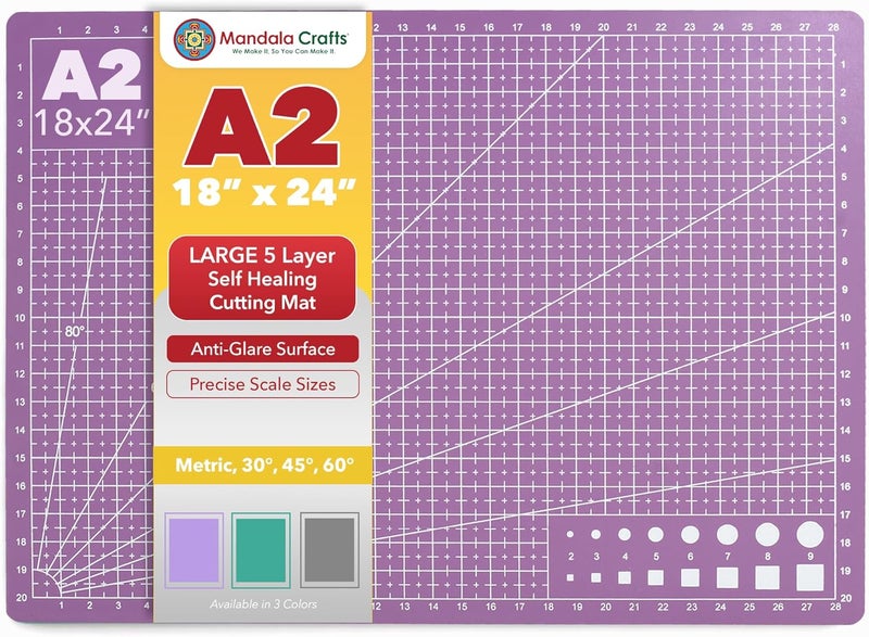 Mandala Crafts Self-Healing Cutting Mat, Purple Pink 18" x 24" – A2 Large Double-Sided 5-Ply Rotary Cutting Board for Sewing, Quilting, Fabric, Leather, Craft, and Scrapbooking - Image 1