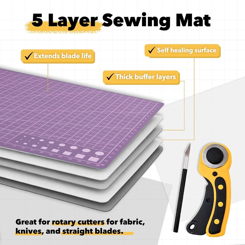 Mandala Crafts Self-Healing Cutting Mat, Purple Pink 18" x 24" – A2 Large Double-Sided 5-Ply Rotary Cutting Board for Sewing, Quilting, Fabric, Leather, Craft, and Scrapbooking - Image 4